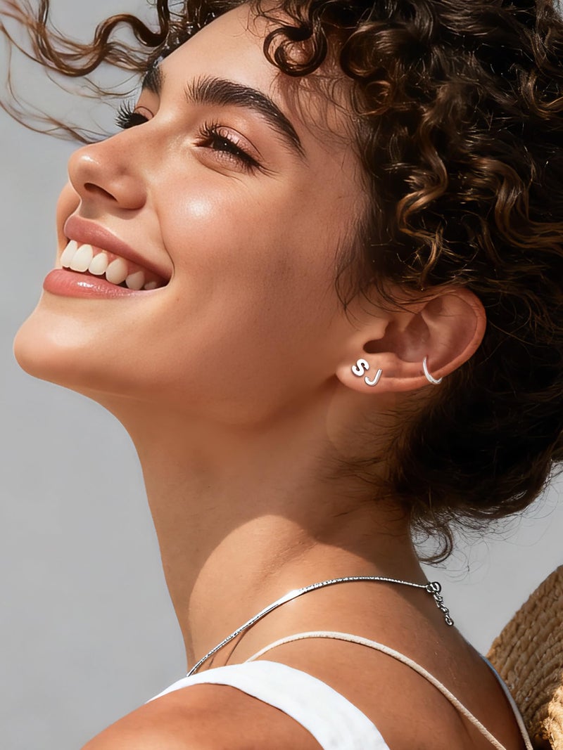 ChicSilver Sterling silver initial earrings Hypoallergenic Earrings Simple Small Initial Earrings Letter Studs for Women Sensitive Ears Personalized Gifts (Alphabet A) - Image 3